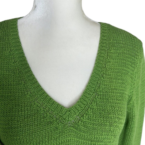 Finity Studio Green Acrylic Cotton V-neck Long Sleeve Leather Laced Sides Sz M - Picture 9 of 11